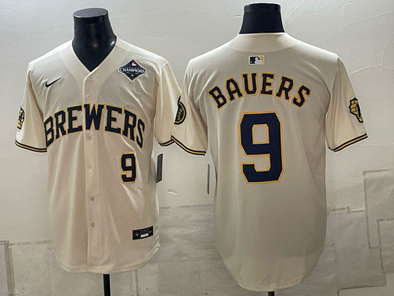 Men Milwaukee Brewers #9 Bauers cream Nike 2026 World Series MLB jersey 102301->milwaukee brewers->MLB Jersey
